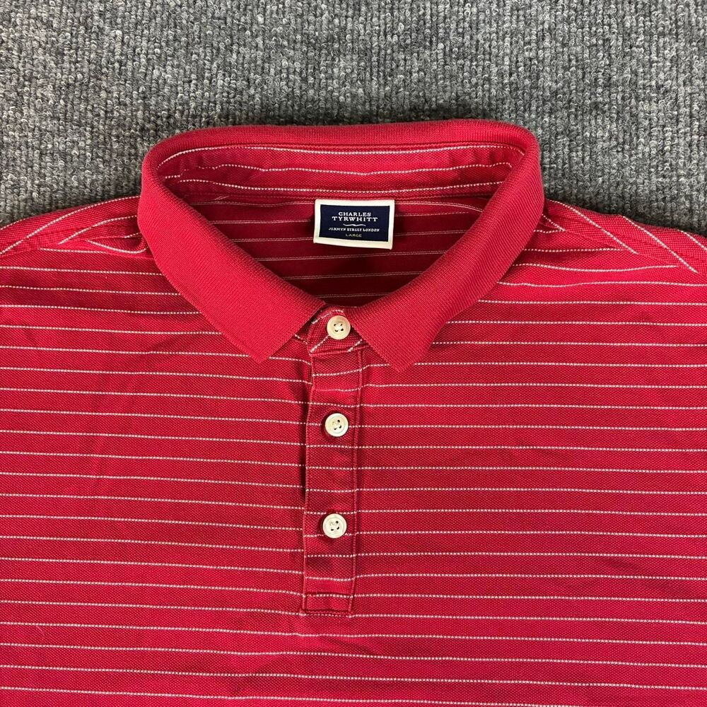 Charles Tyrwhitt Polo Shirt Mens Large Red White Stripe Short Sleeve Casual